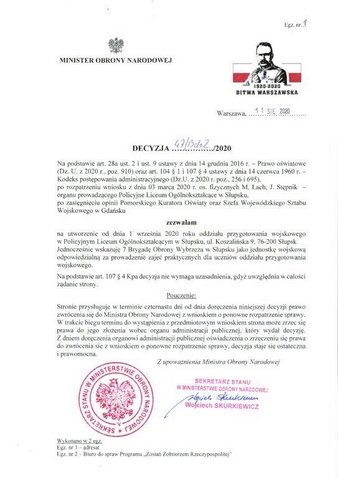Decyzja w sprawie utworzenia Oddziału Przygotowania Wojskowego